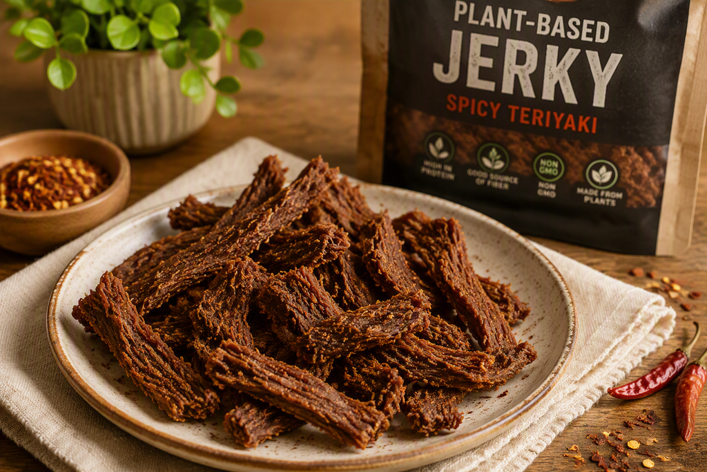 Plant‑Based Jerky – Spicy Teriyaki (Soy‑Based)